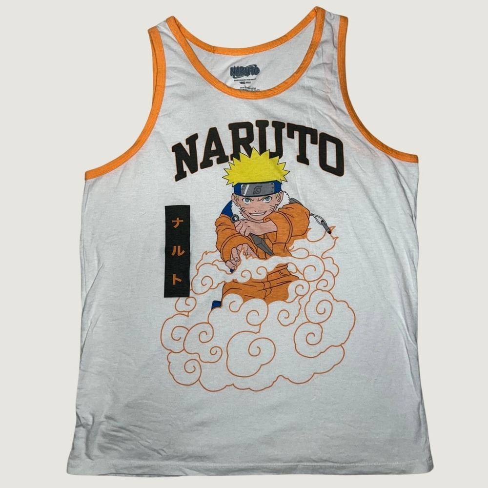 Naruto Shippuden Graphic Tank Top Mens Large White Orange Ringer Anime Viz Media